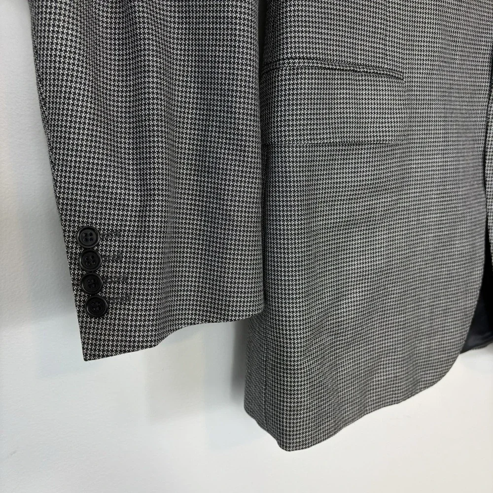 Canali Blazer Mens 44L Houndstooth Silk Wool Sport Coat Jacket Gray Black